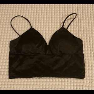 Sexy black satin crop top Worn1x for woman from Fashion Nova.